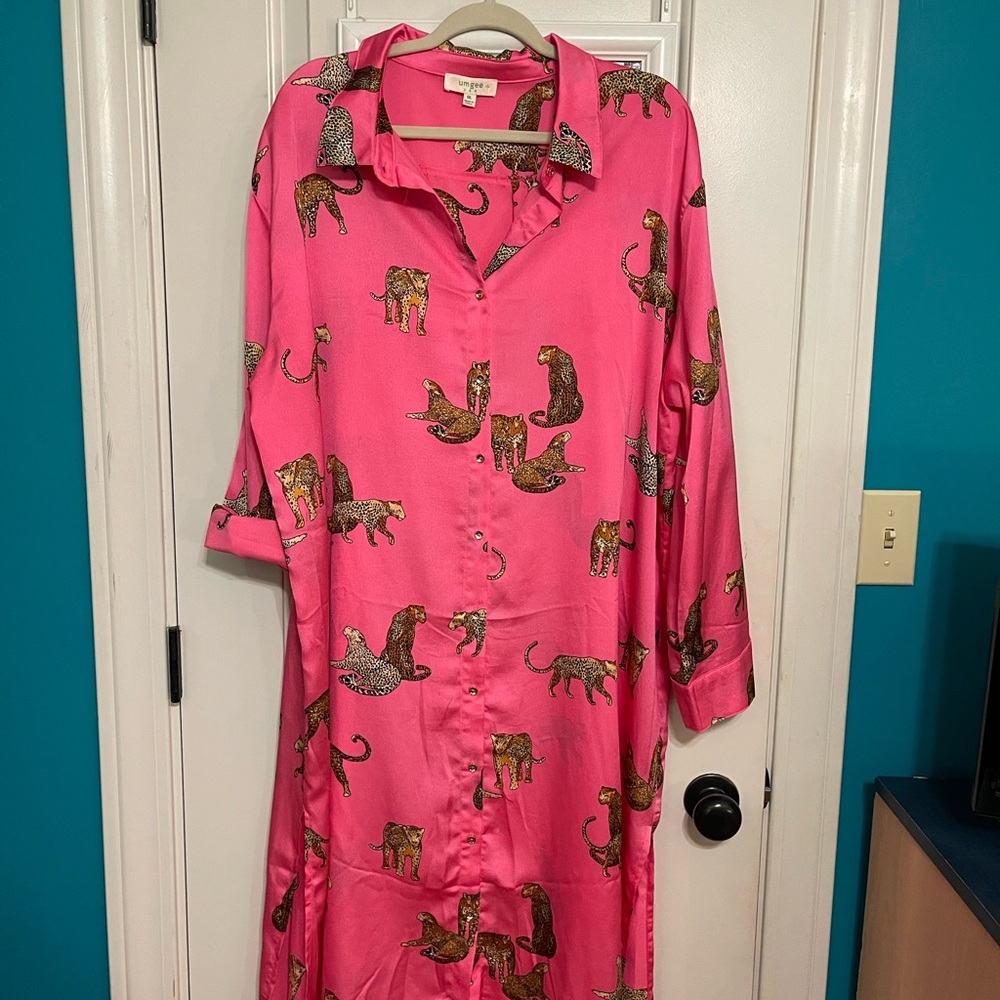Umgee Pink Maxi Dress with Leopard Print